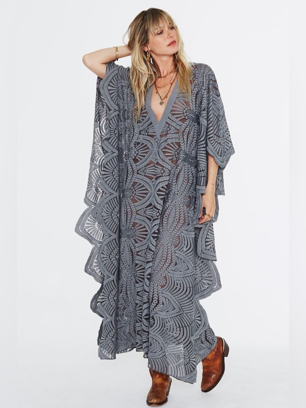 Jen's Pirate Booty Gray Crochet Maxi Kaftan